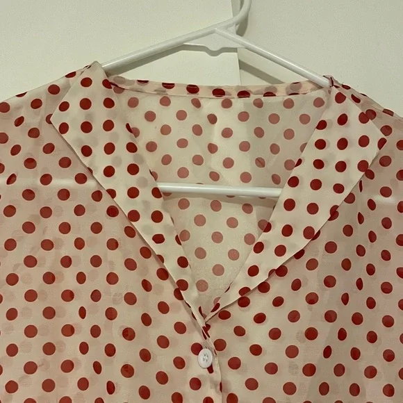 Retro Stage Red Polka Dot Cap Sleeve Blouse women’s large - NWT - Picture 3 of 5
